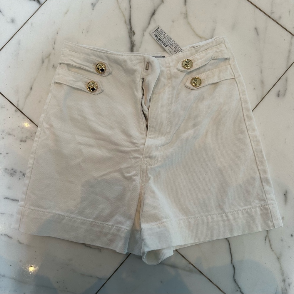 Zara High Waist White Shorts with Gold Buttons